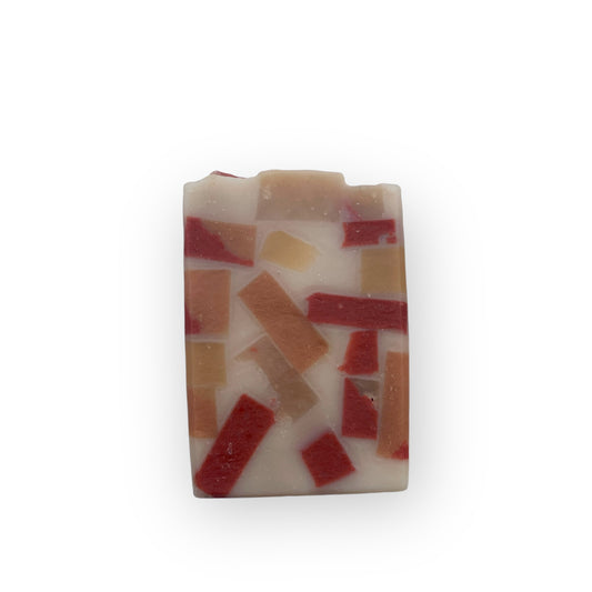 Rectangular bar of soap with a mosaic pattern on a white background